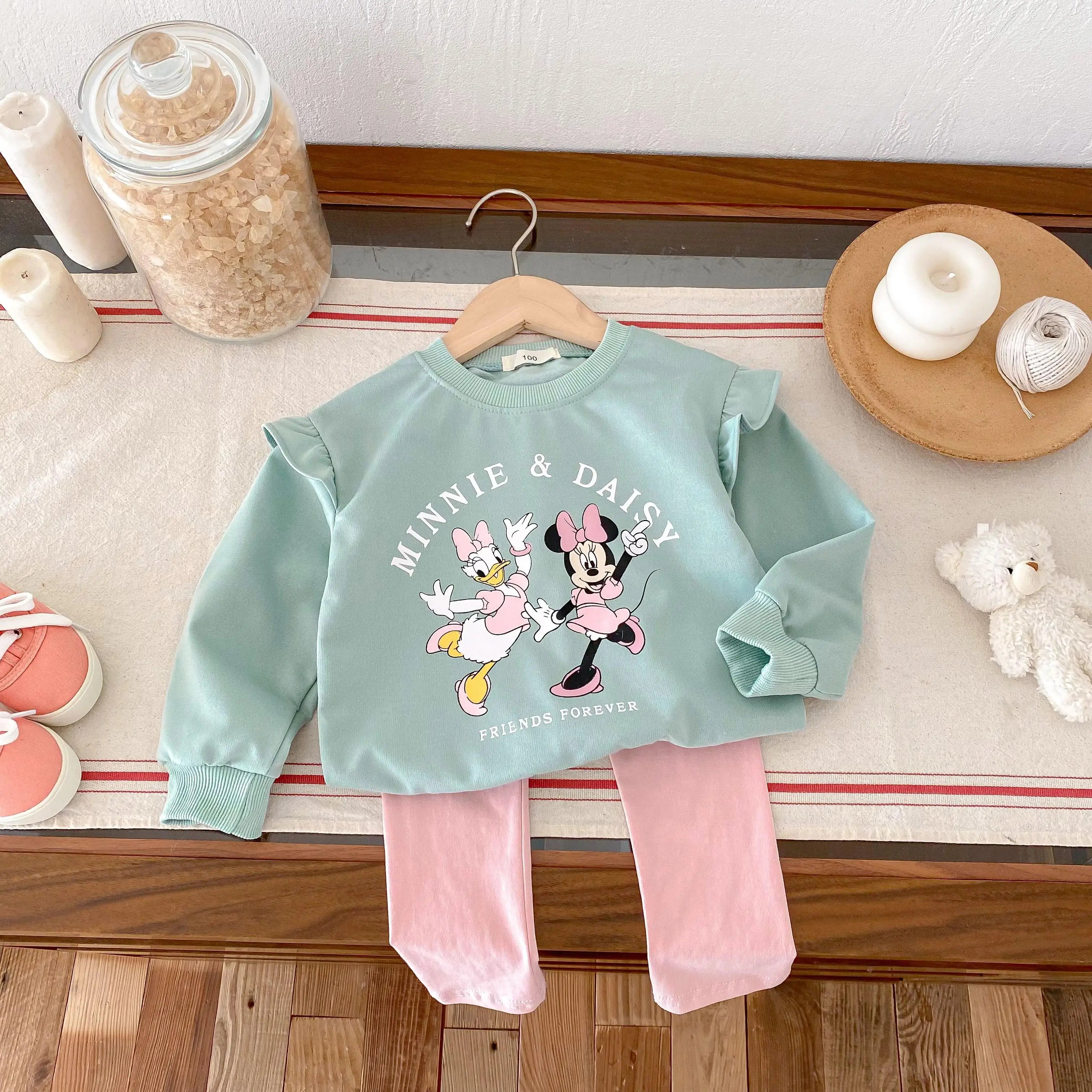 Lovely Cartoon Baby Girl Long Sleeve Suit Disney Cat Children Sweatshirts Set Tops + Leggings Girls Two Piece Set Autumn Clothes