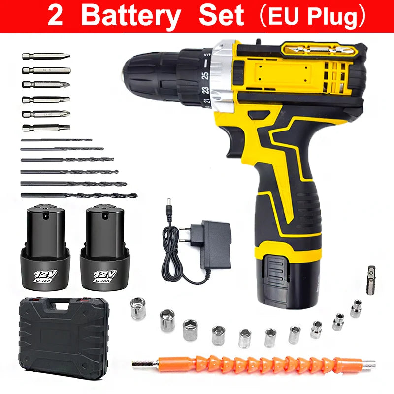 Lithium Electric Drill, Electric Screwdriver, Hand Electric Drill, Electric Tool Set, Multifunctional Accessory Box Packaging