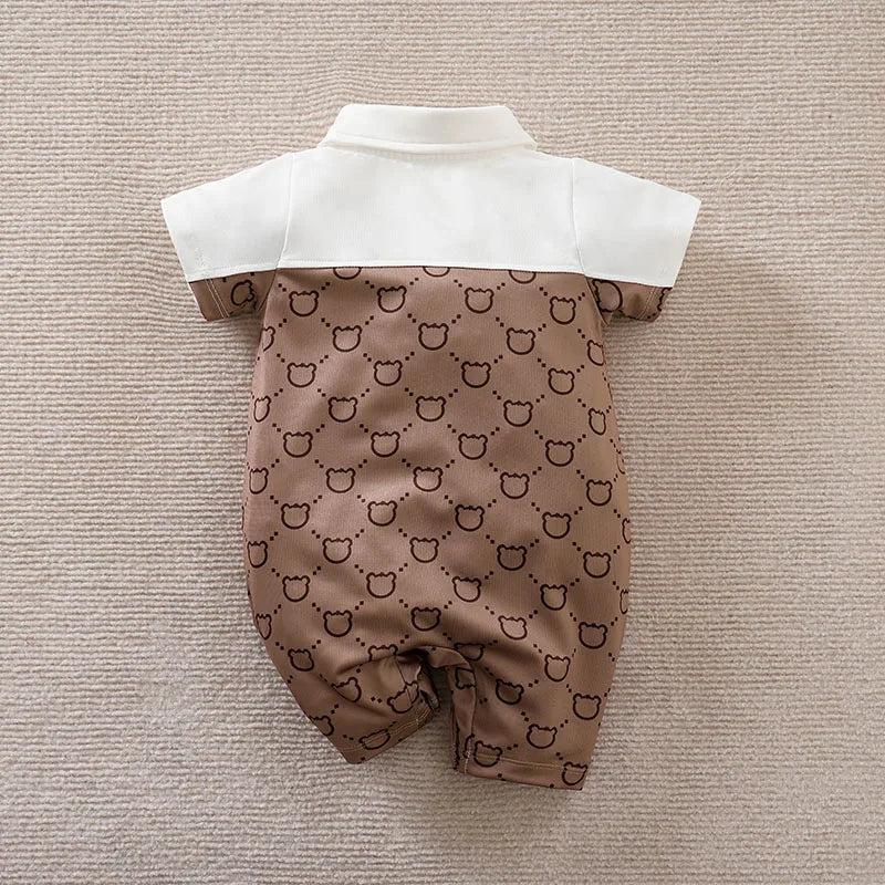 Summer fashion baby jumpsuit short sleeved fake two-piece shark baby boy and girl jumpsuit