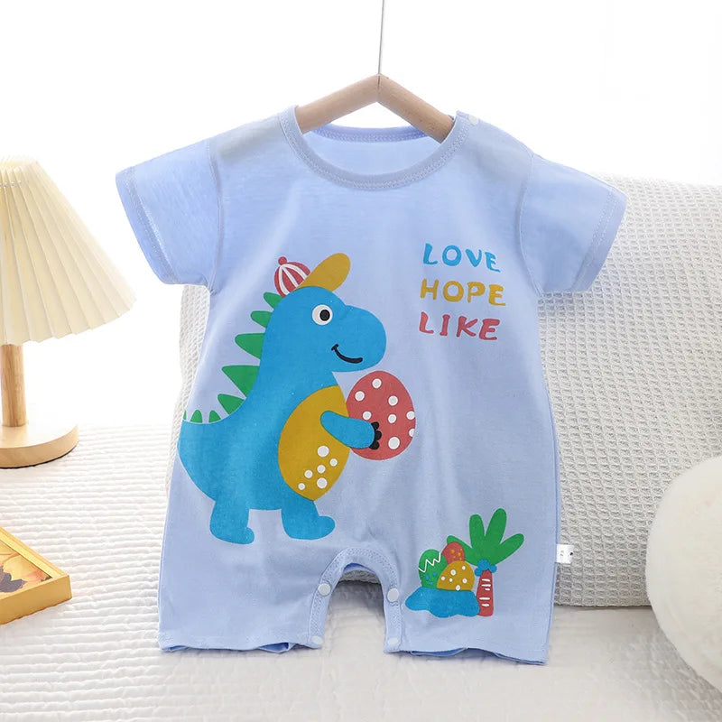 Infant Toddler Crawling Clothes Cotton Summer Boys Girls Thin Baby Short Sleeved Romper Suit Children's Onesie