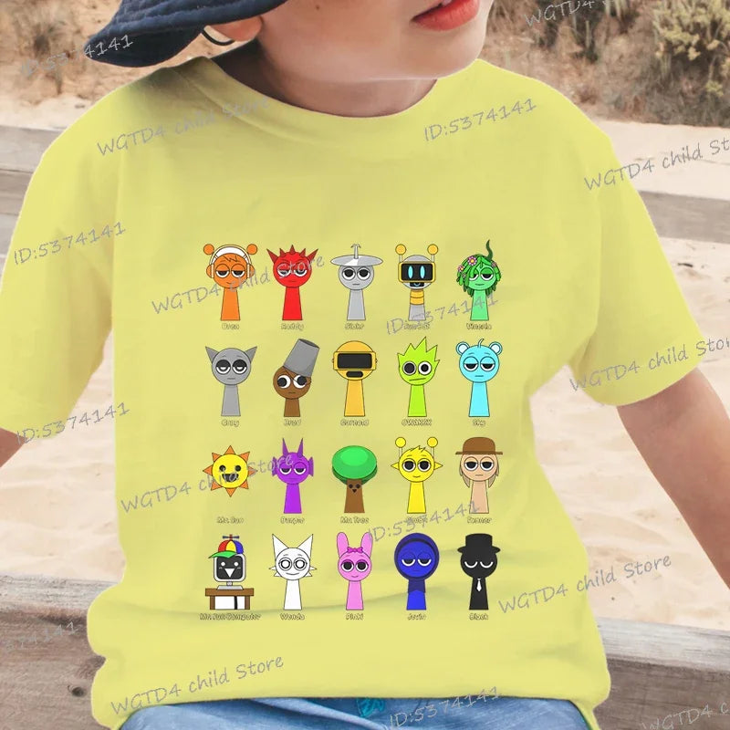 New Sprunki Kids T-shirt Cartoon Game Figure Printed Tops Tees Boys Girls Casual Short Sleeve Tshirt Summer Children's Clothing