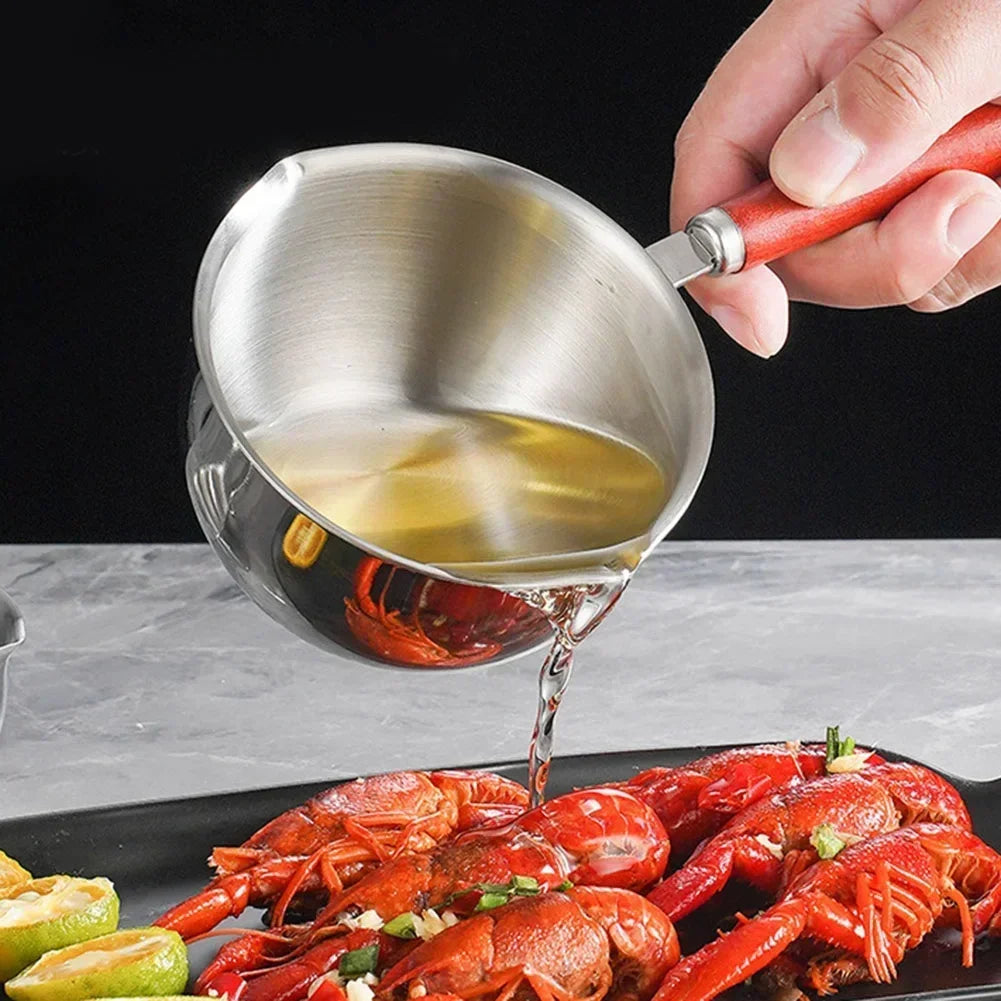 150/300/500ml Stainless Steel Hot Oil Pan Hot Butter Warmer Flat Bottom Oil Splash Pan Saucepan For Boiling Milk Sauce Gravies