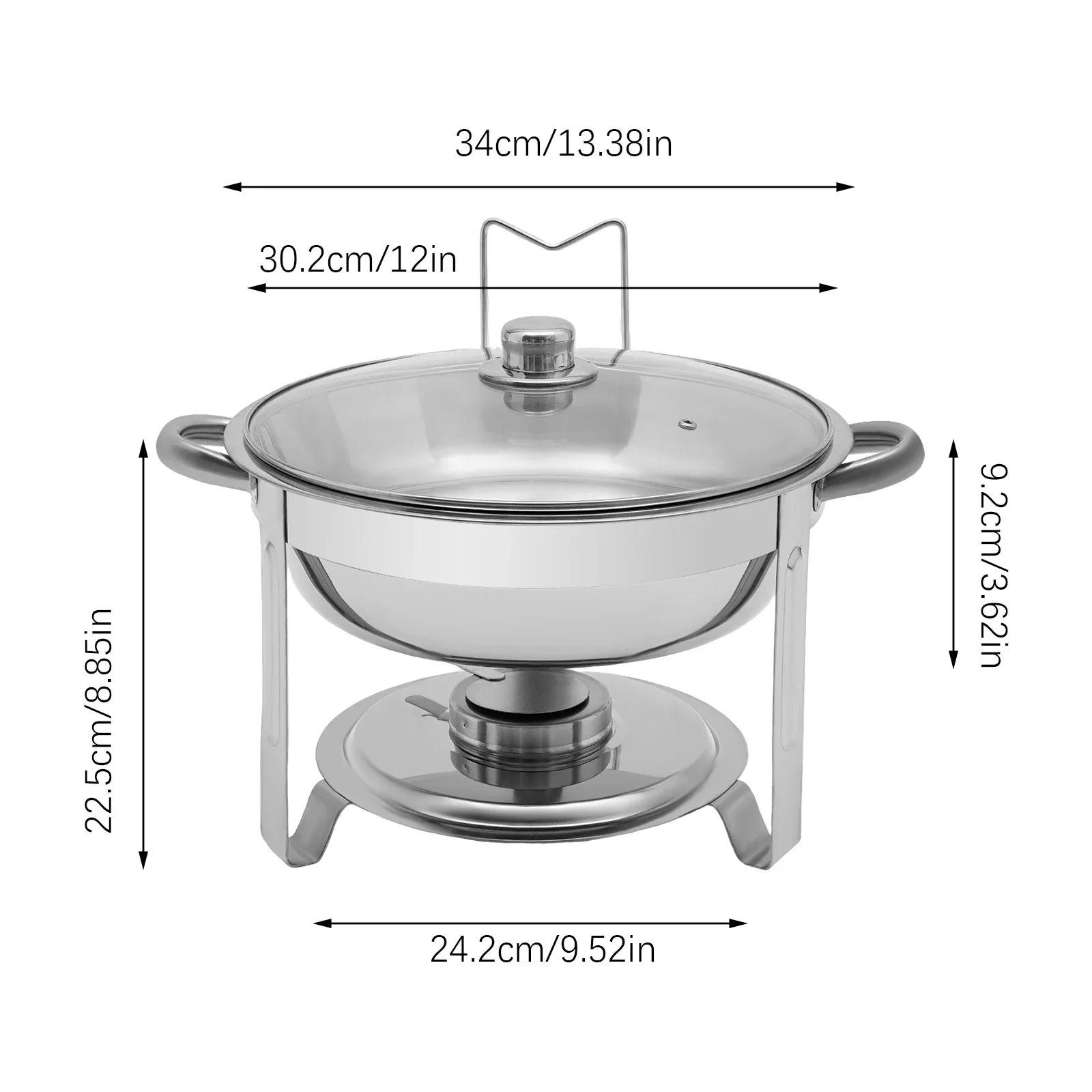 Stainless Steel Chafing Dish Buffet Set, 5L Desktop Round Stove with Food Tray Water Tray and Clear Lid, Chic Home Accessories