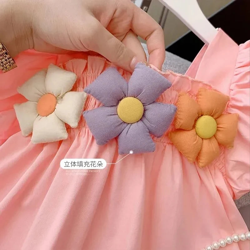 Girls Princess Dress Summer Baby Puff Sleeves Elegant Dress Children Flowers Frock Kids Birthday Party Clothing 1-9 Years Old