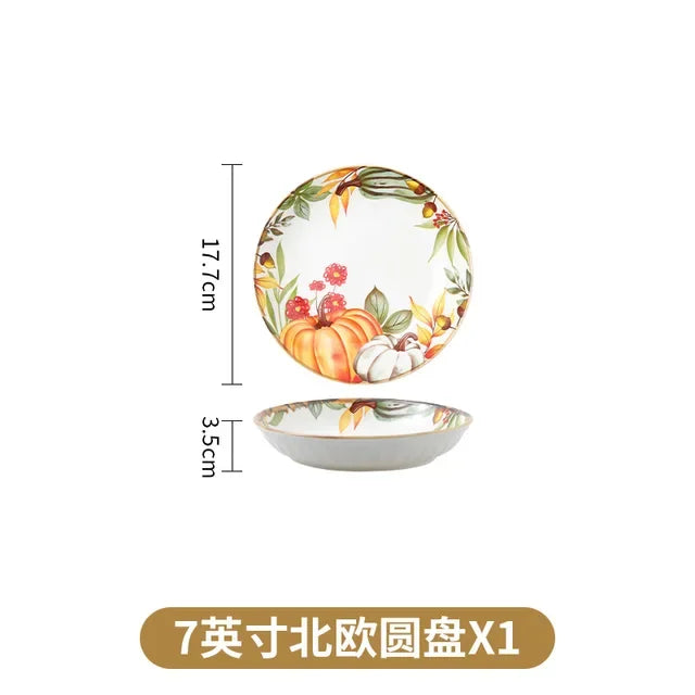 1PC Pumpkin Bowl Dish Tableware Household Ceramic Dishes Soup Double Ear Baking Plate Circular Bamboo Hat