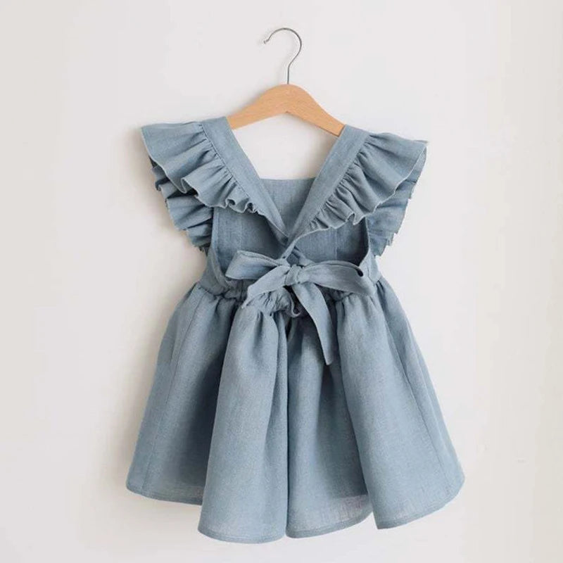 Summer Toddler Girls 100% Cotton Ruffles Sleeve Dress For 0-4Y Linen Cotton Baby Kids Clothes Casual Fashion Princess Dresses