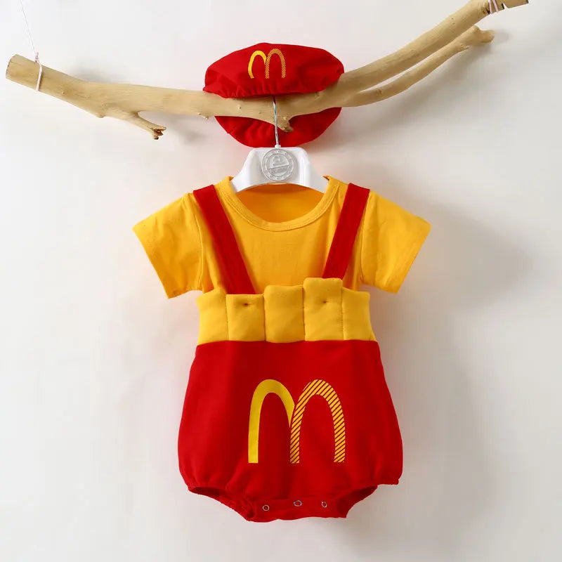 0-3T Ins Baby Romper with Hat Boys Girls French Fries Onesie M Cartoon Newborn Infants Cotton Clothes Baby's Photography Outfit