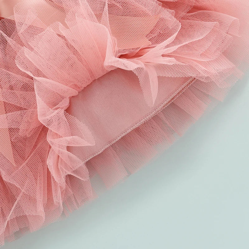 3 Pcs Baby Girls Casual Princess Outfits Cotton Letter Fly Sleeve Round Neck Bodysuit + Tulle Tutu Skirt + Bow Headband