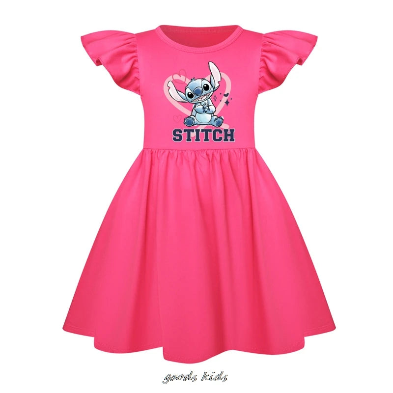Hot Lilo And Stitch Flying Sleeve Girls Colorful Dress And Bag Summer Kids Party Dresses Children Clothing Vestidos Outfits