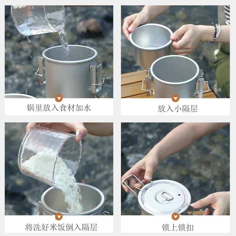 Outdoor Pure Titanium Cooking Stew Pot Camping and Picnic Supplies Rice Stew Soup Set Pot Utensils Rice Cooker