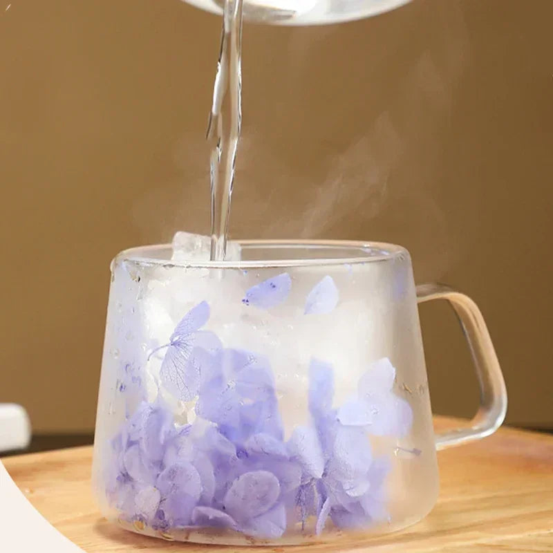 200ml Double Wall Coffee Mug with Handles Transparent Flowers Clear Milk Cups Fill Artificial Simulation Drinkware Glass for Bar