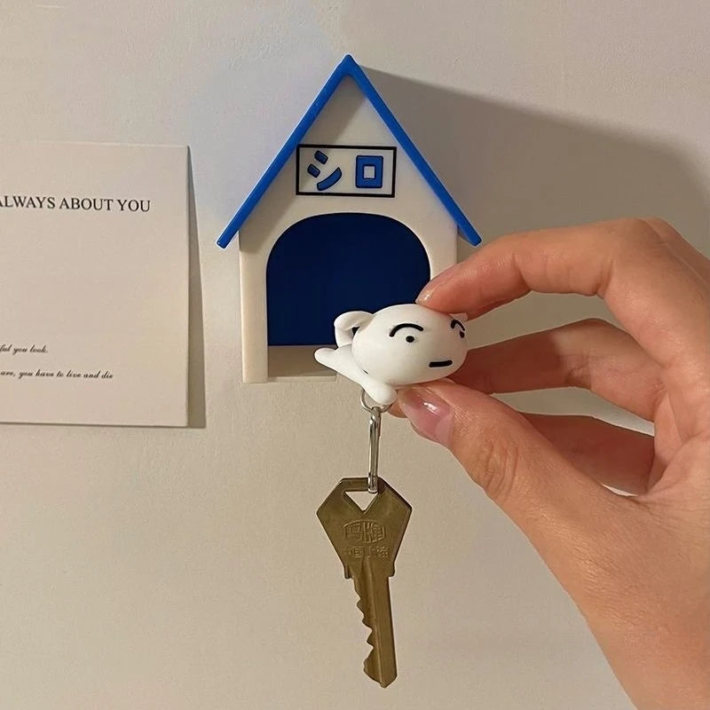 Crayon Shinchan Xiao Bai Go Home Themed Key Hook Wall Mount with Adorable Small House Design for Anti Lost Key Holder Organizer