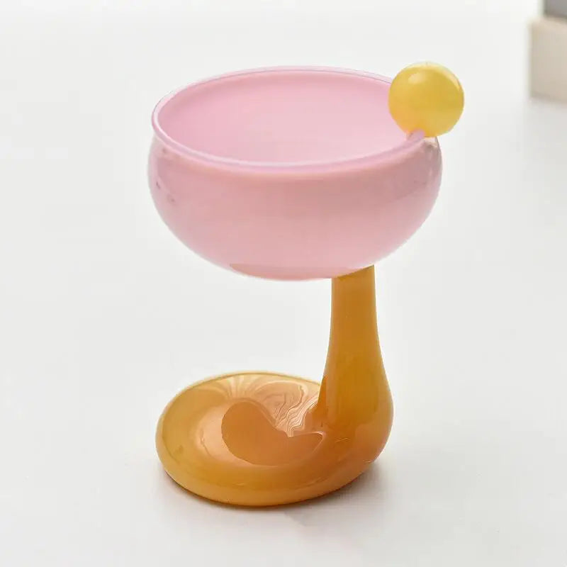 Round Bowl Goblet Dessert Glass Mug S-shaped Cup Stem Ice Cream Bowl Cup Milkshake Dessert Cup Colored Borosilicate Glass