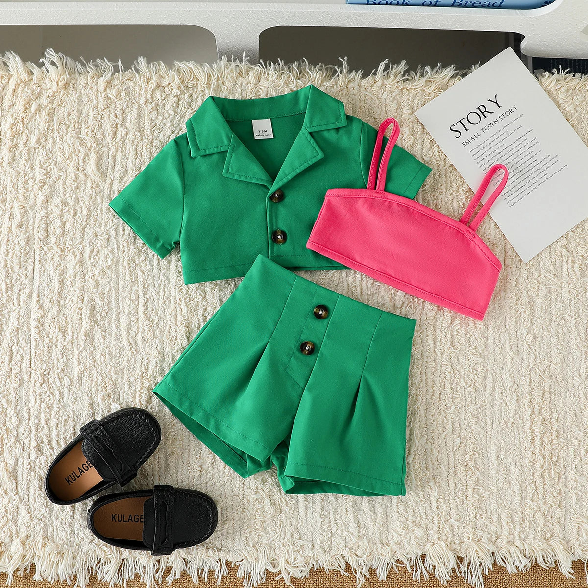 Children's New Summer Pure Color T-shirt, Shorts and Pants Three-piece Set for Baby Girls