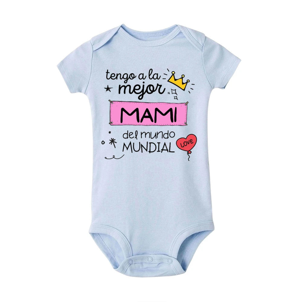 I Have The Best Mom &amp; Dad in The World Spanish Printed Baby Jumpsuit Infant Short Sleeve Romper Funny Newborn Unisex Bodysuit