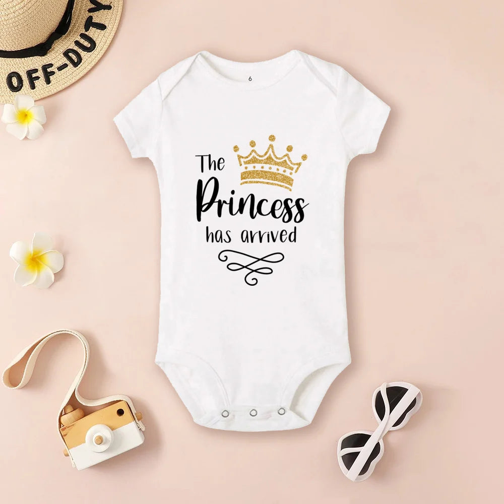 The Princess Has Arrived Baby Bodysuit, Baby Girls Short Sleeve Clothes Romper, Newborn Crown Print Jumpsuit, Infant Shower Gifts