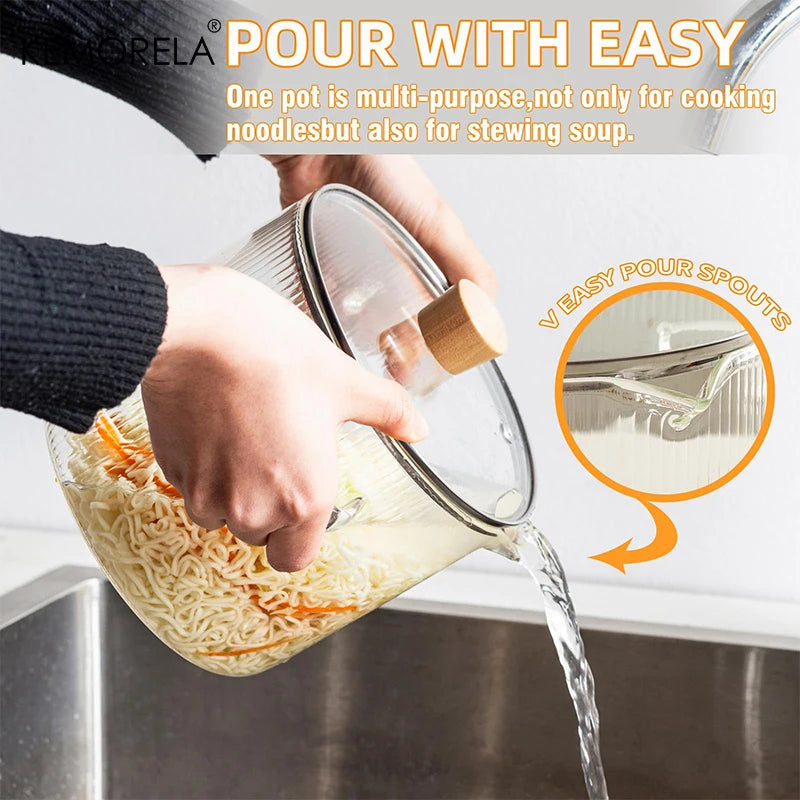 KEMORELA 1/2PCS Cooking Pan Simmer Heat Resistant Clear 1.8/2.3 L Saucepan with Cover Handle Pan with Lid for Pasta Salad Noodle