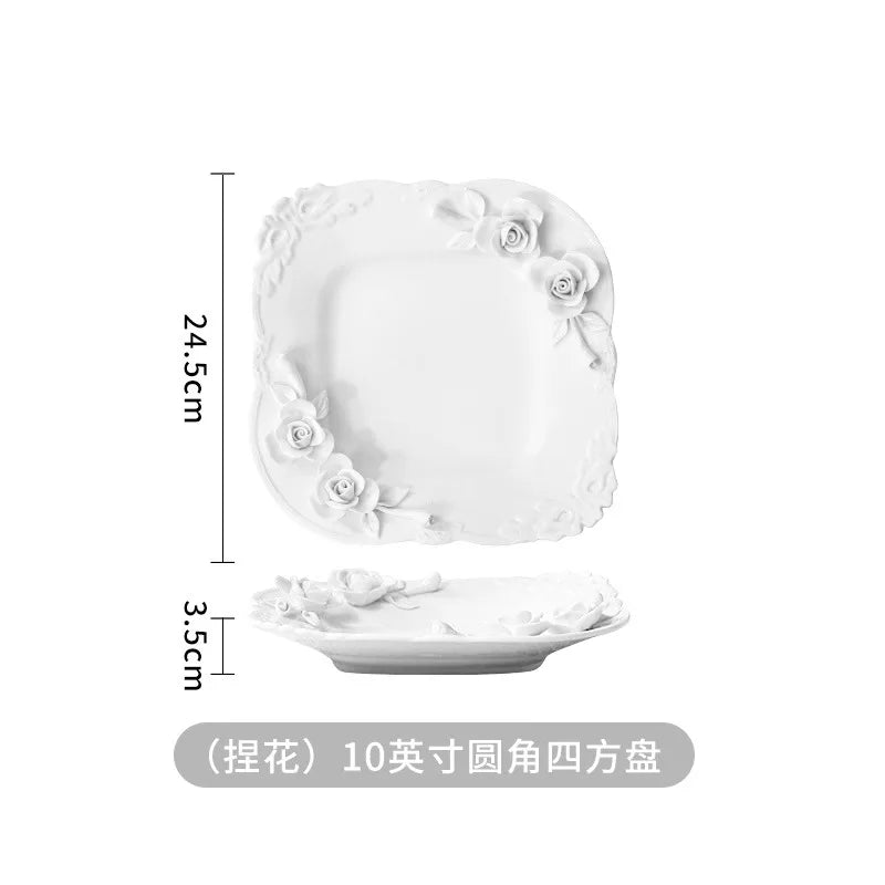 European Relief Hand Held Flower Bowl, Plate, Cup And Tableware Set For Home Afternoon Tea, Exquisite Ceramic Display Plate
