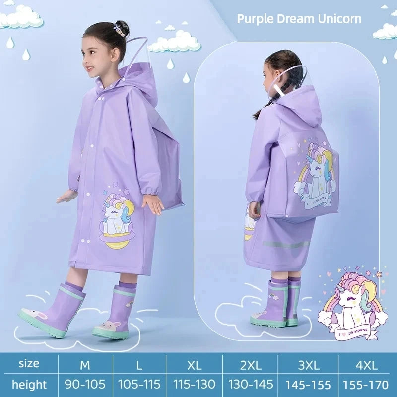Children's Raincoat, Kids Waterproof Rain Poncho, Full Coverage, High-Quality Raincoat, Student Boys Girls Backpack Travel Rainwear