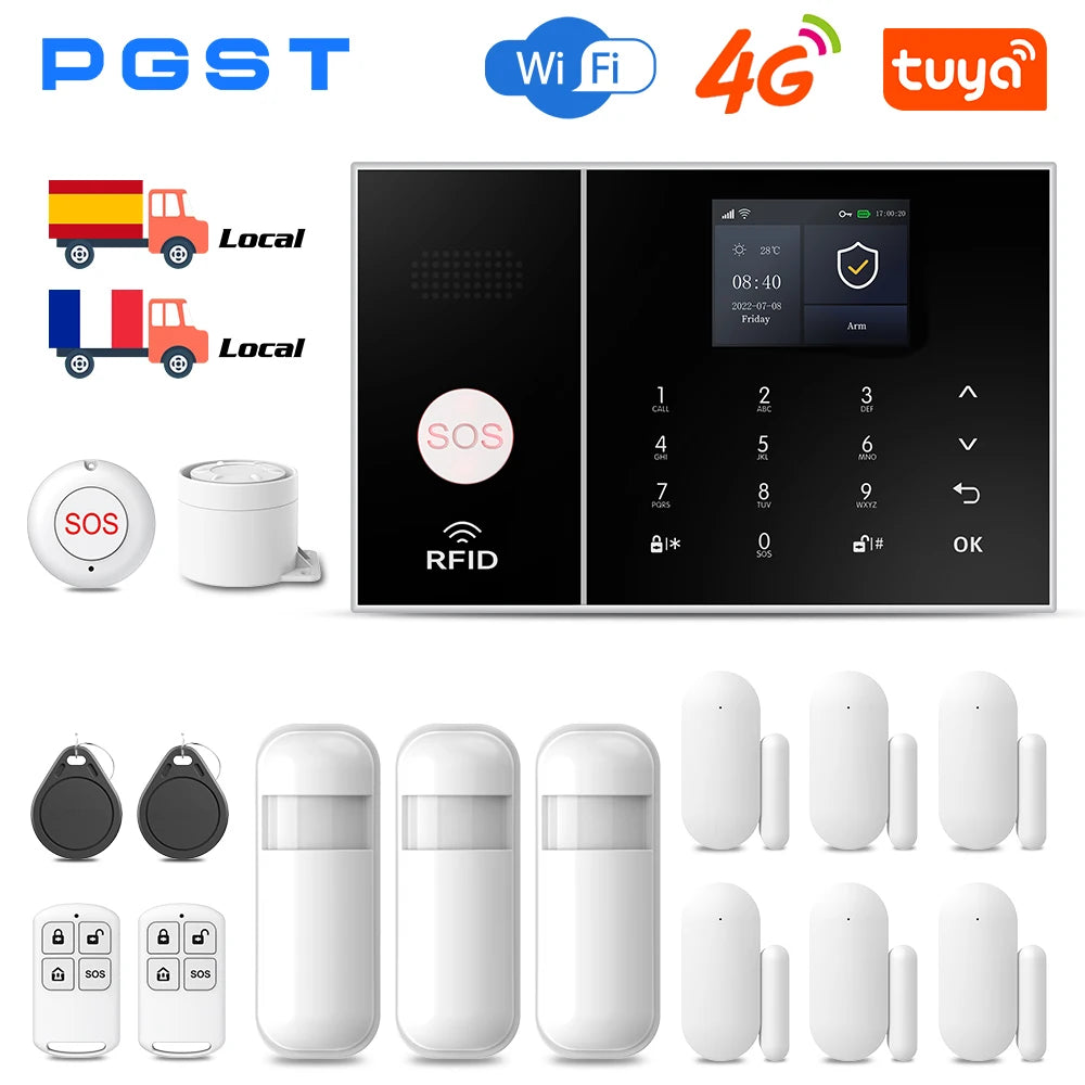 PGST TUYA Home Alarm System Smart Life APP Work Alexa Google WIFI 4G Wireless Safe Security for House 433MHz