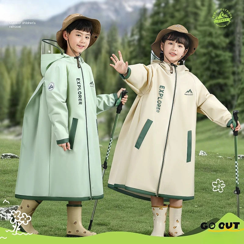 Children's Full Body Raincoat, Boys' and Girls' Primary School Students, Zipper Closure, PEVA, Anti-Heavy Rain, Schoolbag Space Raincoat