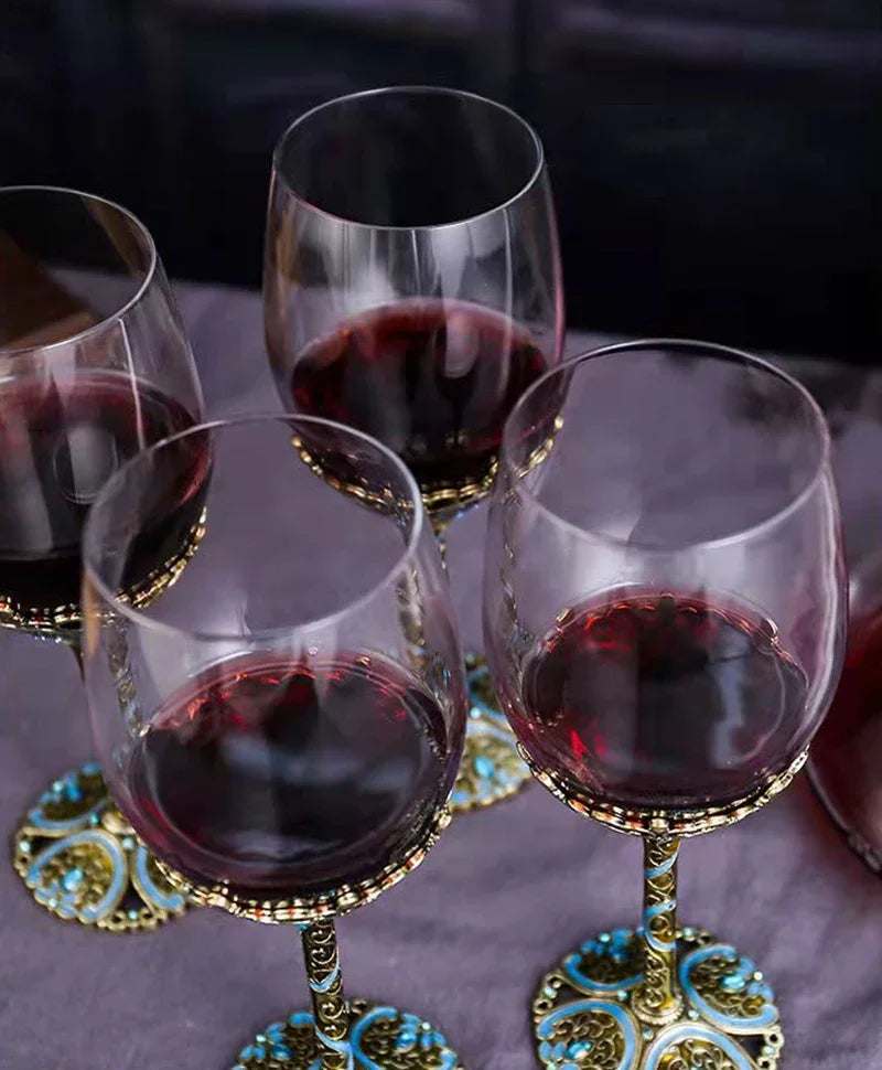 Vintage Enamel Color Red Wine Glass Crystal Glass Goblet DECANTER SET Wineglass Champagne Wine Glasses Whiskey Cup Drinking Cups
