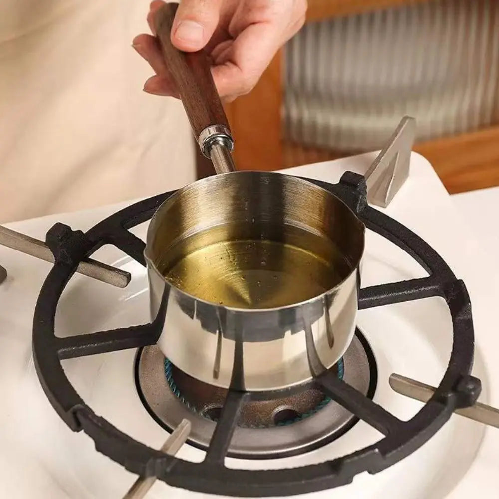 Dripping Sauce Pot Wooden Handle Milk Pan 304 Stainless Steel Spout Oil Pot Deepen with Scale Small Sauce Pan Butter Melting