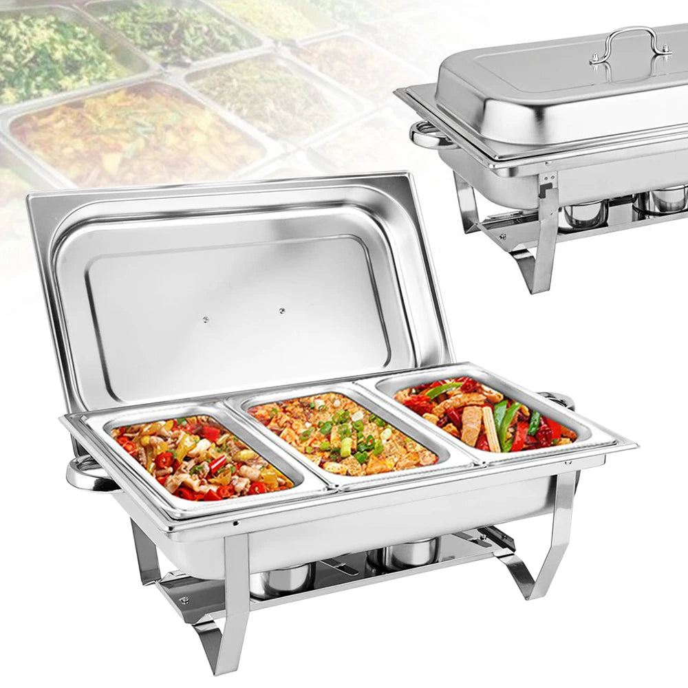 3 Grid Chafing Dish Container Warming Container Stainless Steel Food Warmer Catering Buffet Chafing Dish 9L