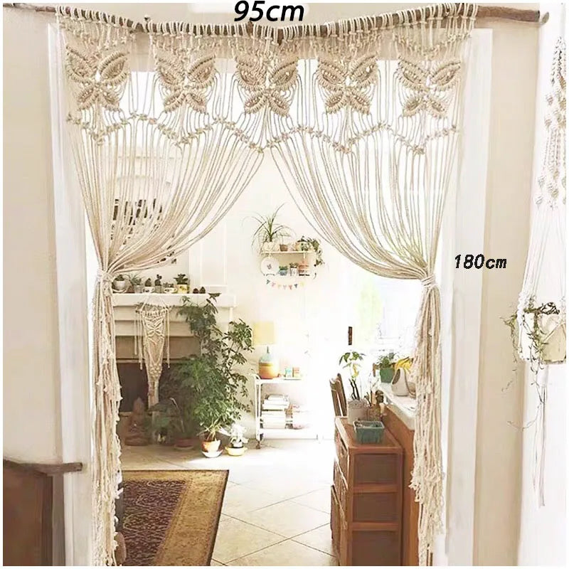 Hand-woven Macrame Cotton Door Curtain Tapestry Wall Hanging Art Tapestry Boho Decoration Bohemia Wedding Backdrop Tapestry