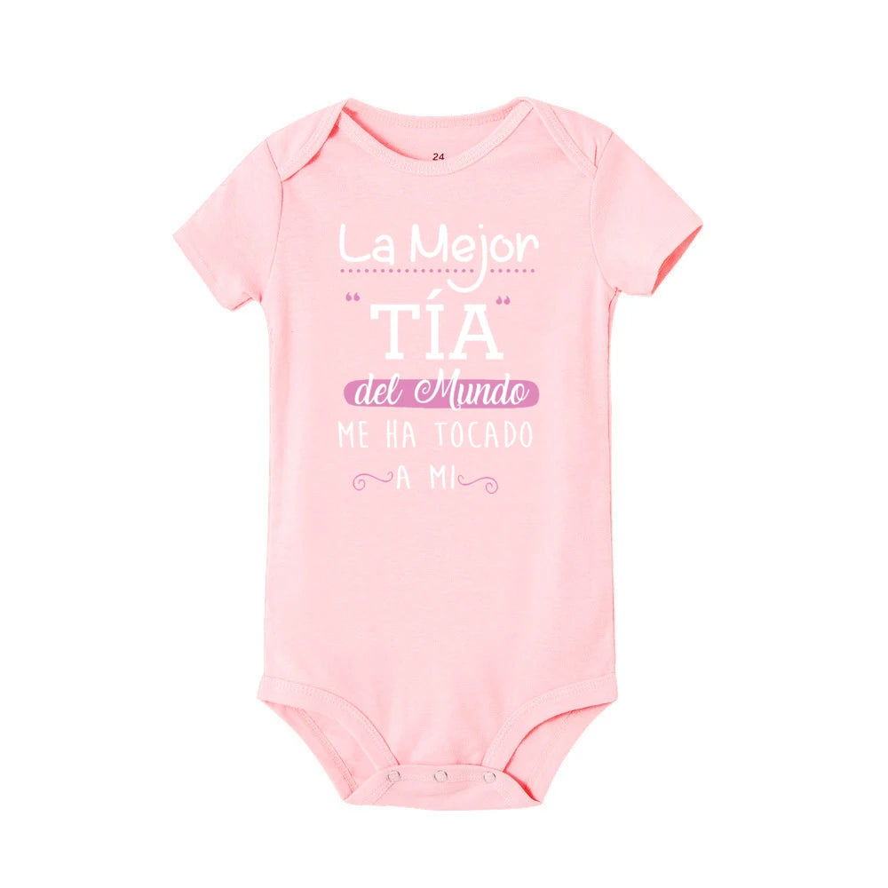 The Best Aunt in The World Spanish Printed Baby Romper Infant Summe Jumpsuit Funny Newborn Short Sleeve Bodysuit Toddler Clothes