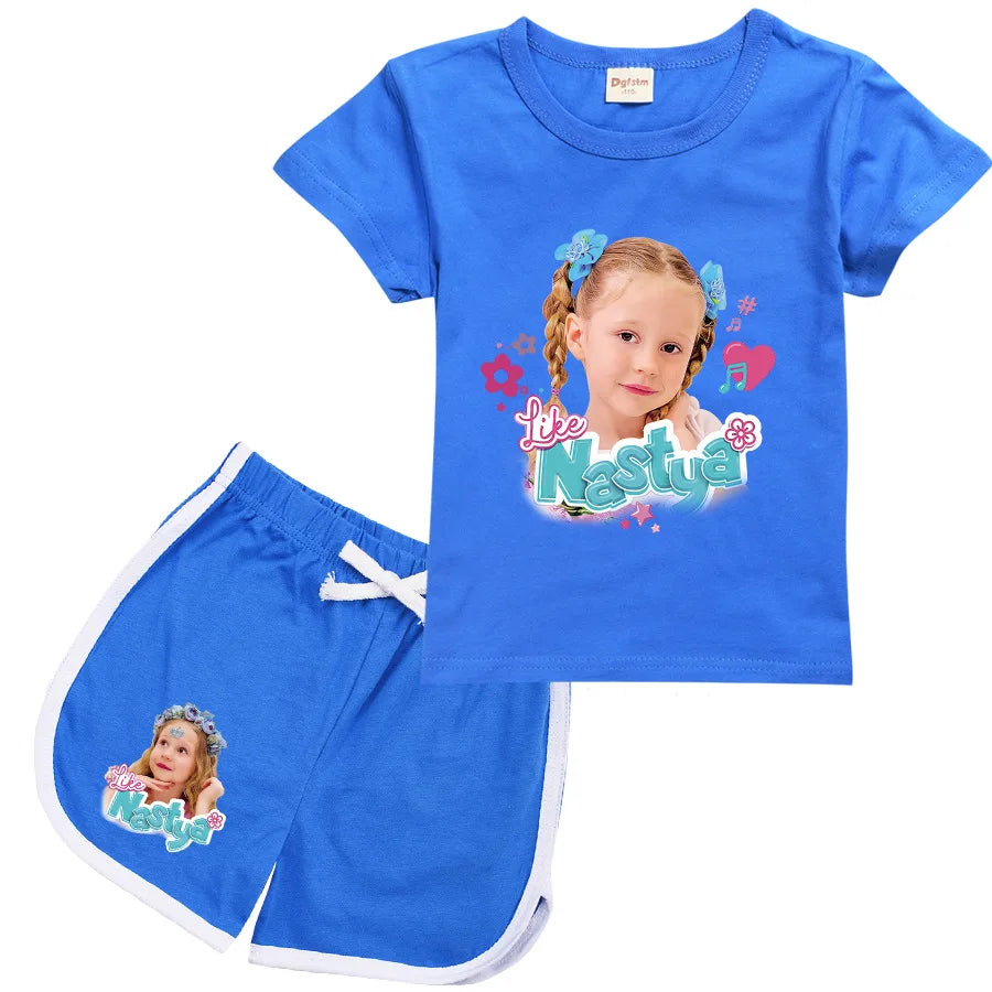Lovely Like Nastya T Shirt Kids Summer Short Sleeve T-shirt and Shorts 2pcs Sets Toddler Girls Outfits Children Casual Sportsuit