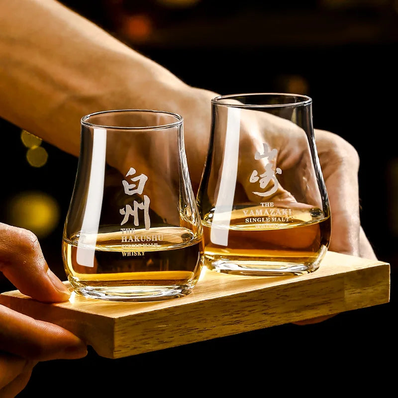 Round egg shaped clear Old Fashioned Whiskey Glasses with Wooden tray Whiskey Tumblers Glassware for Bourbon Barware