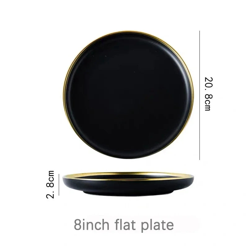 Porcelain Dinner Plates Dishes Plates and Bowls Set Black Tableware Set Food Plate Salad Soup Bowl Dinnerware Set for Restaurant