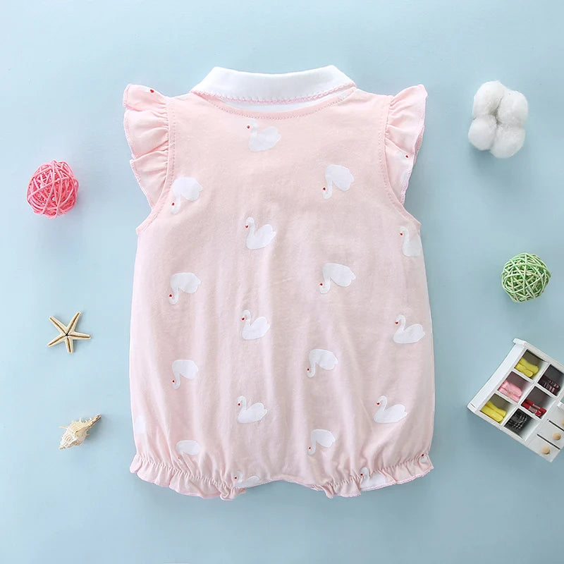 Newborn Baby Summer Thin Pure Cotton Clothes Bag Baby Girl Princess Cute Jumpsuit 0-1 Years Old Sleeveless Harem