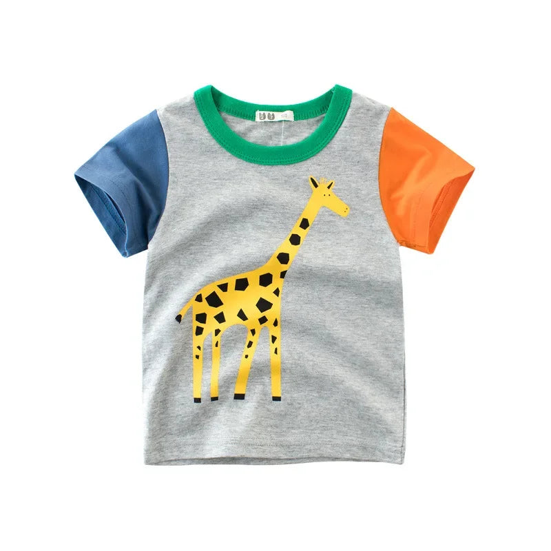 2 3 4 5 7 9 Years Summer Baby Boys Short Sleeve T-shirt Children Kids Cotton Cartoon Tops For Little Boys KF1022