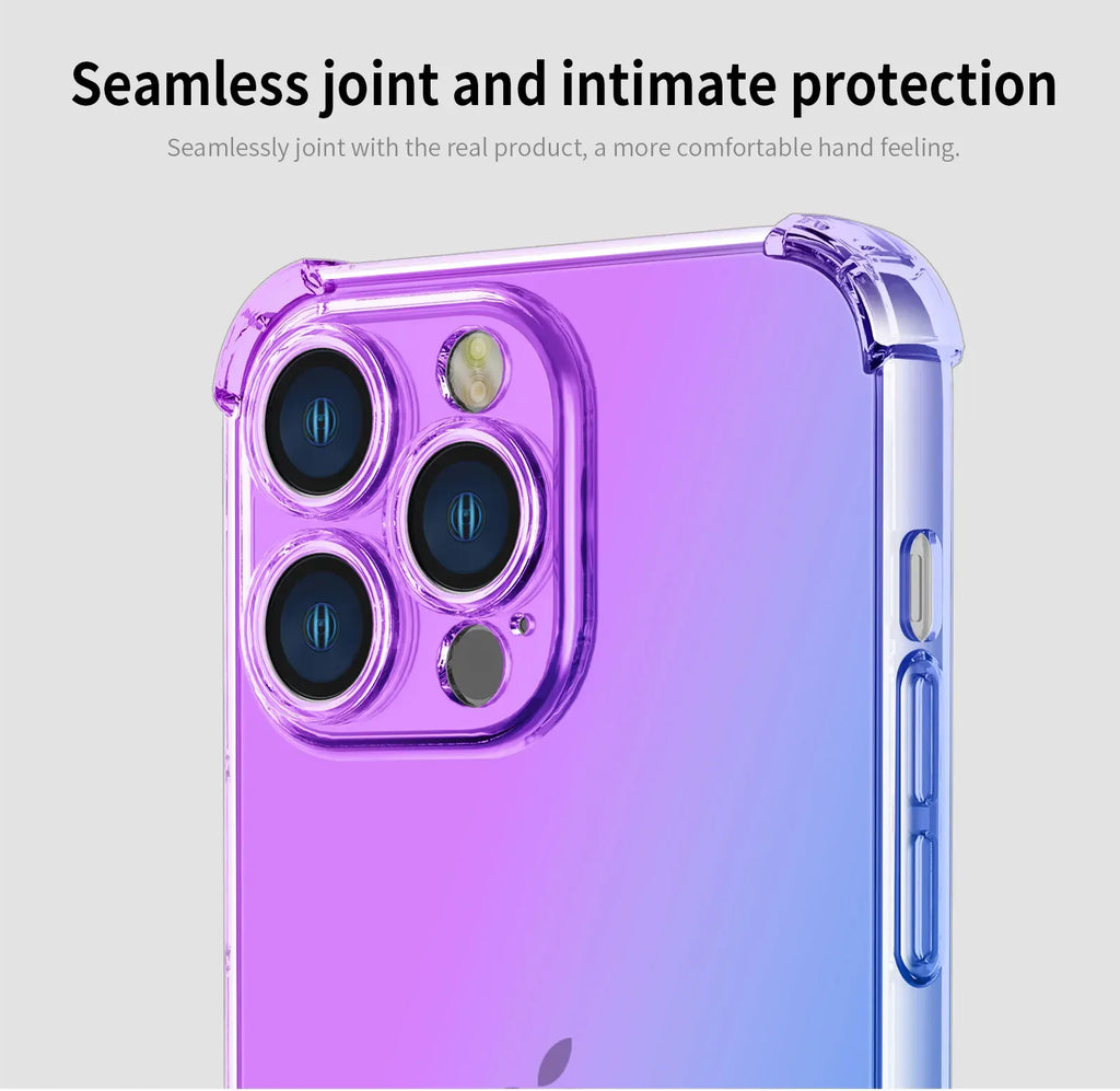 Gradient Airbag TPU Case For iPhone 16 16e 15 Pro Max 14 Plus 13 12 Mini 11 XR XS Max SE Cover Shockproof Fundas Coque Shell