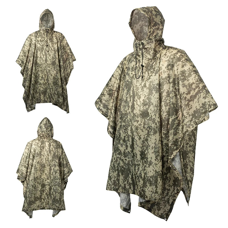 Men's Military Waterproof Zipper Camo Raincoat, Waterproof Rain Coat, Men's Raincoat, Women's Raincoat, Awning, Motorcycle Rain Poncho