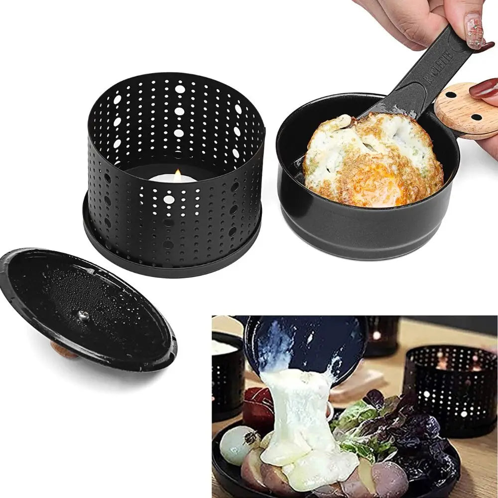 Portable Non-stick Cheese Grill Windproof Cylindrical Cheese Raclette Pot with Candle with Shovel Cheese Raclette Oven Baking