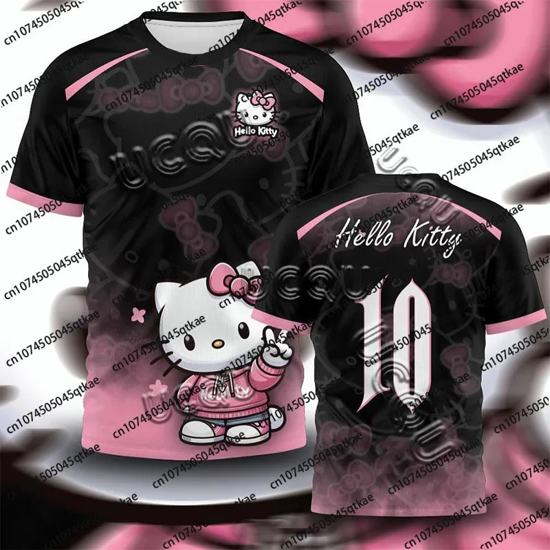 Children's fashion Hello Kitty No. 10 jersey T-shirt sportswear parent-child casual, lightweight and breathable street T-shirt