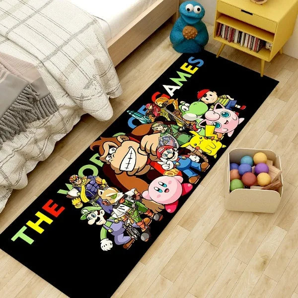 MINISO Mario Super Cartoon Long Carpet for Living Room Cartoon Children's Bedroom Sofa Doormat Anti-slip Balcony Room Floor Mat