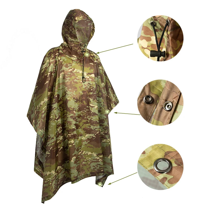 Men's Military Waterproof Zipper Camo Raincoat, Waterproof Rain Coat, Men's Raincoat, Women's Raincoat, Awning, Motorcycle Rain Poncho