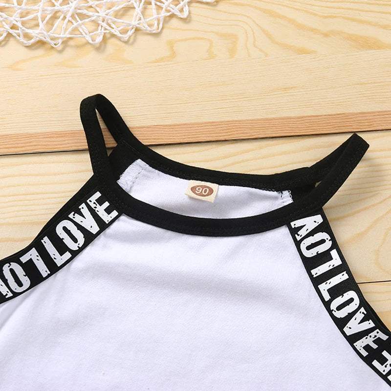 Trendy Summer Children's Sports Clothing Set 2-6Y Patchwork Letter Camisole and Shorts 2Pcs for Girls Kid's Casual Vest Outfit