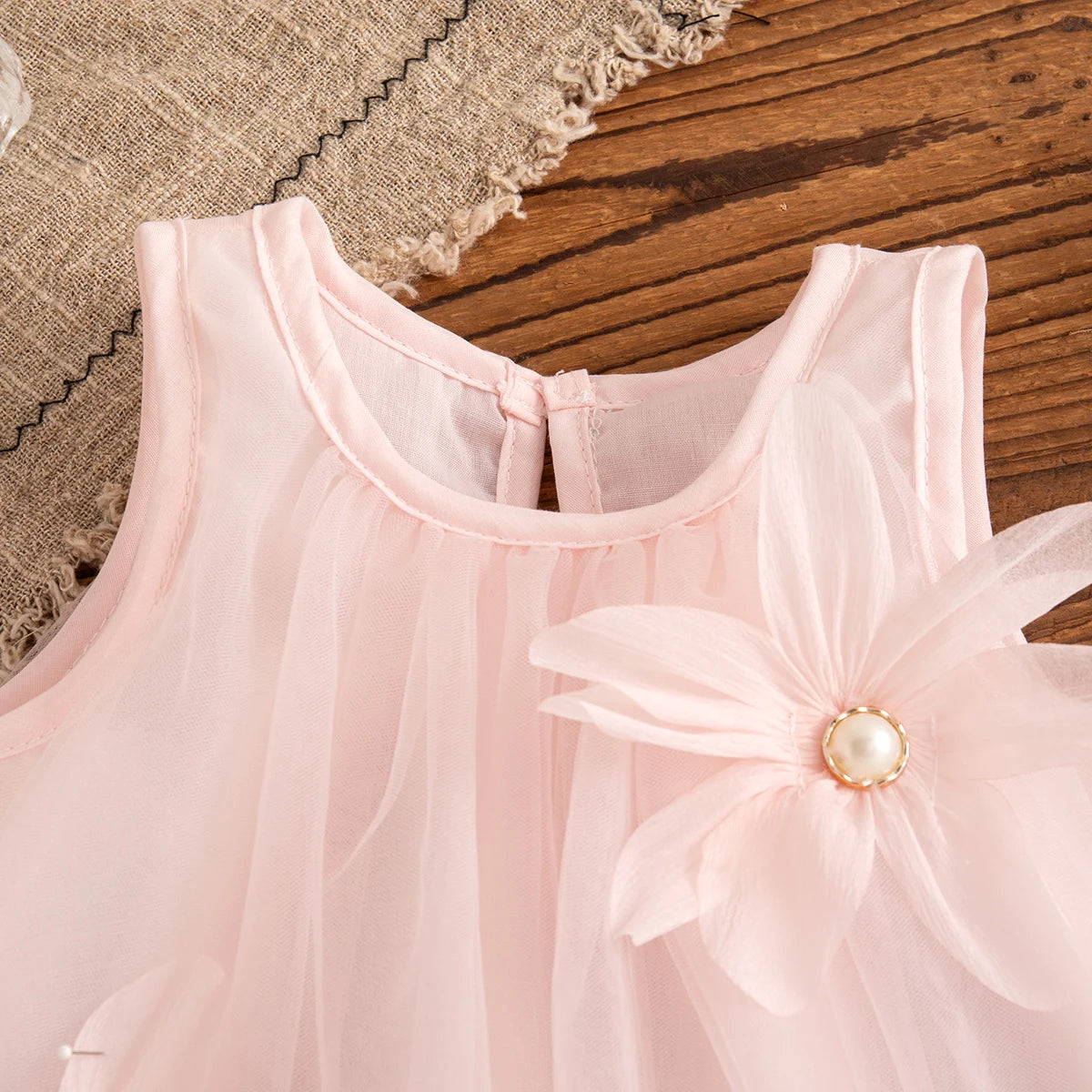 Baby Girl Pink Dress Flower Sweet Sleeveless Feather Gauze Princess Dress Wedding Party Dress for Kids Girl