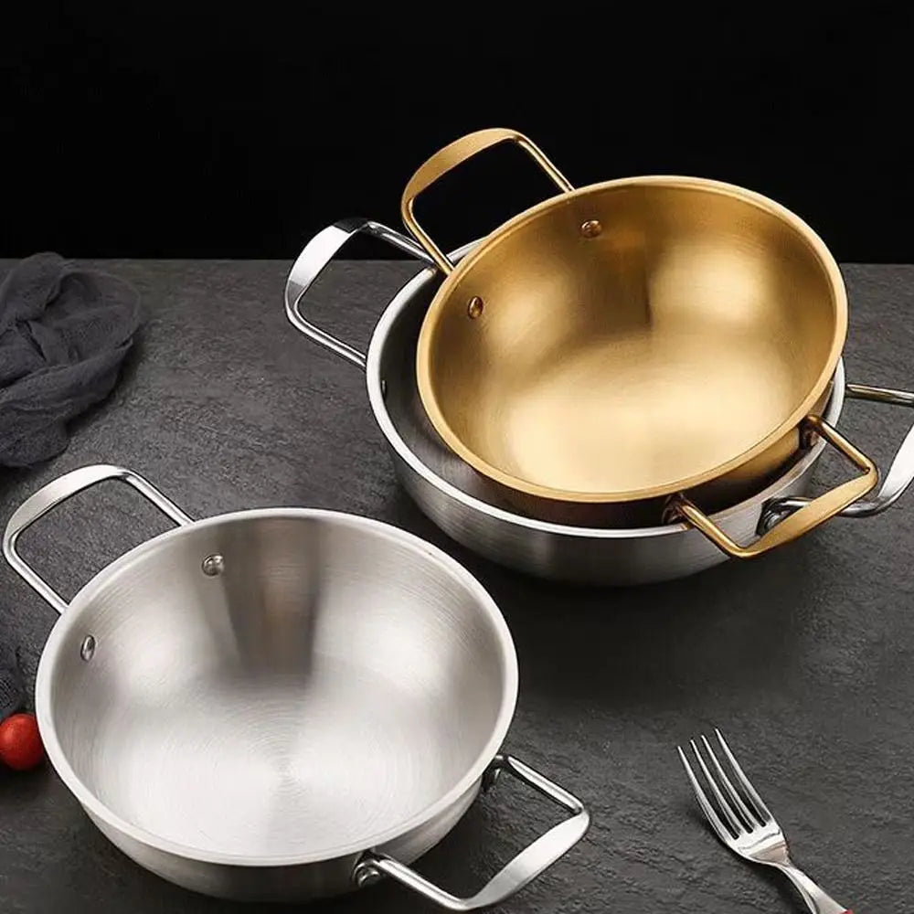 Durable Picnic Snack Plates Stainless Steel Paella Pan with Handle High Quality Seafood Rice Pot Gold Silver Dry Pots