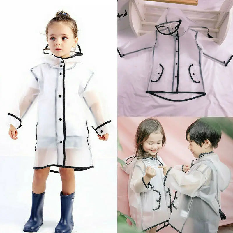 Kids Raincoat Waterproof Rain Poncho, Clear Transparent Children's Kindergarten School Student Rainsuit Protective Poncho Covers
