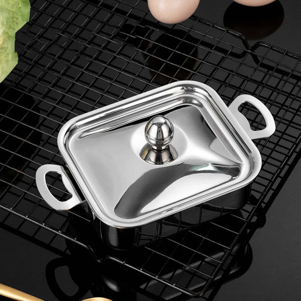 304 Stainless Steel Mini Soup Pot with Lid Double Handle Stock Pots Cookware for Single Person Household Kitchenware