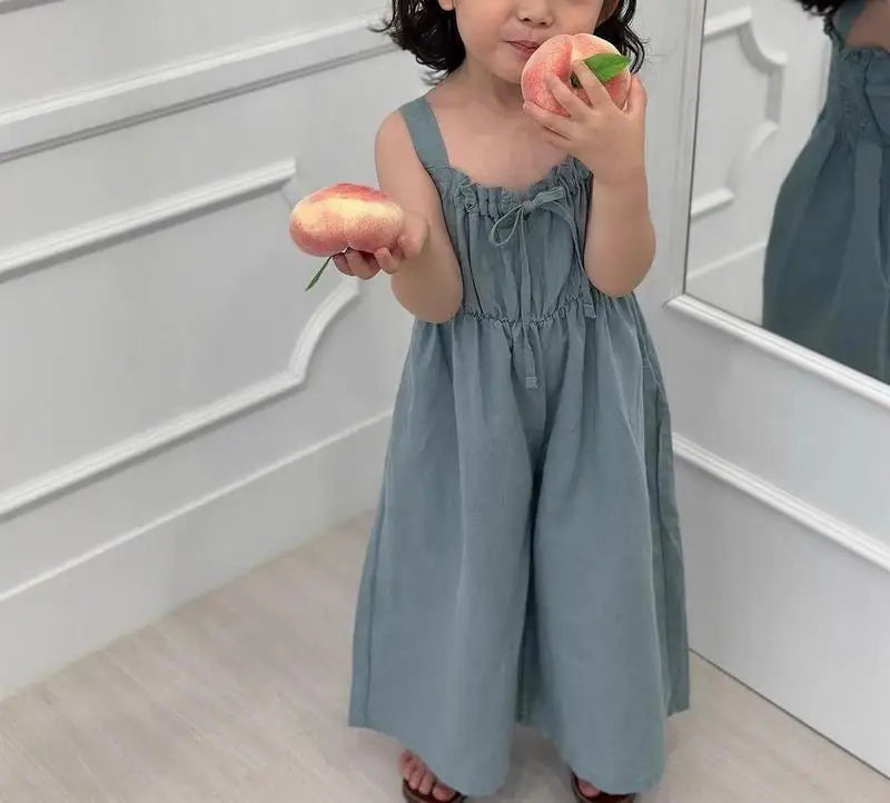 2025 Summer New Girls Jumpsuit Loose Children Wide Leg Pants Cotton Baby Girls Sling Pants Fashion Kids Clothes