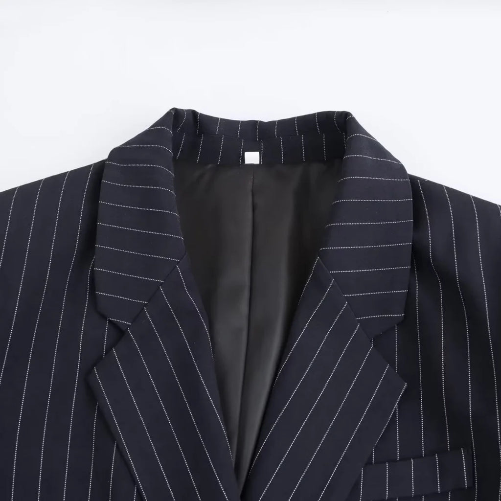BM&amp;MD&amp;ZA 2024 Winter New Women's Casual Western Style Fine Striped Loose Long Sleeve Versatile Suit Coat