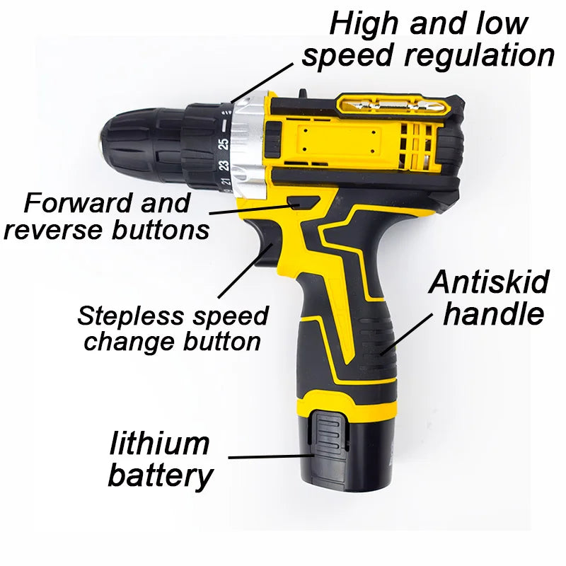 Lithium Electric Drill, Electric Screwdriver, Hand Electric Drill, Electric Tool Set, Multifunctional Accessory Box Packaging