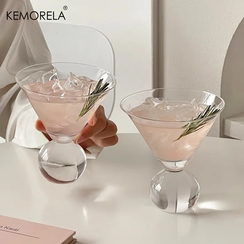 KEMORELA Martini Glass Cup 260ML Short Foot Beaded Cocktail Glasses Cups Thin Champagne Glass Transparent Wine Glasses Cup
